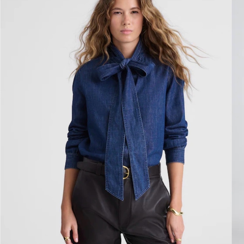 Madewell Indigo Tie-Neck Denim Shirt